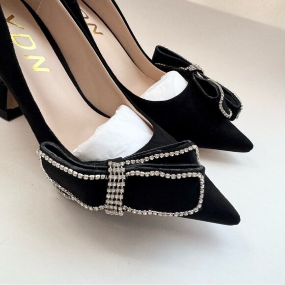 Size 6 YDN Women Pointed Toe Slip on Diamond Pump Special Kitten High Heel Black - Picture 9 of 12